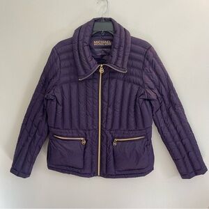 Michael Kors Quilted Jacket Women’s PXL Purple puffer Down Gold Accents Full zip